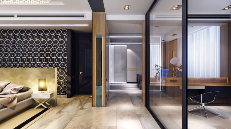 Золотые цвета в в интерьере современной спальни