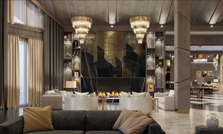 Дизайн гостиной с эксклюзивным камином