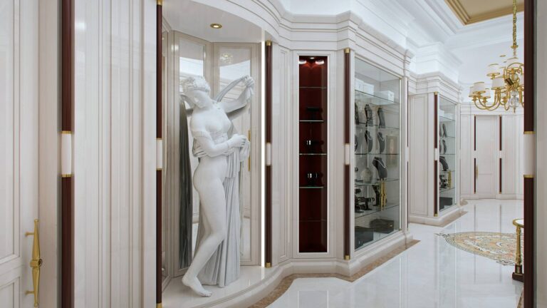 Женская гардеробная с античной статуей