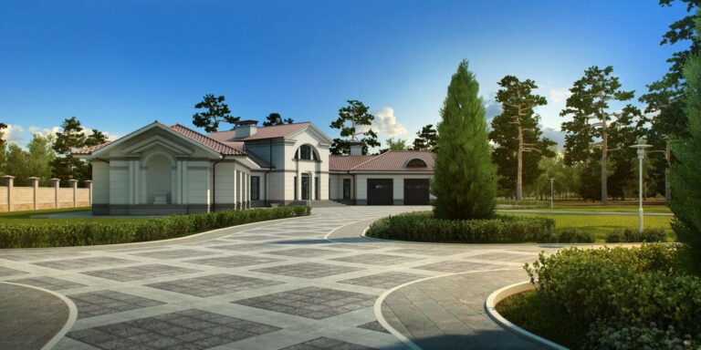 Полуколонны и фронтоны в правом фасаде дома