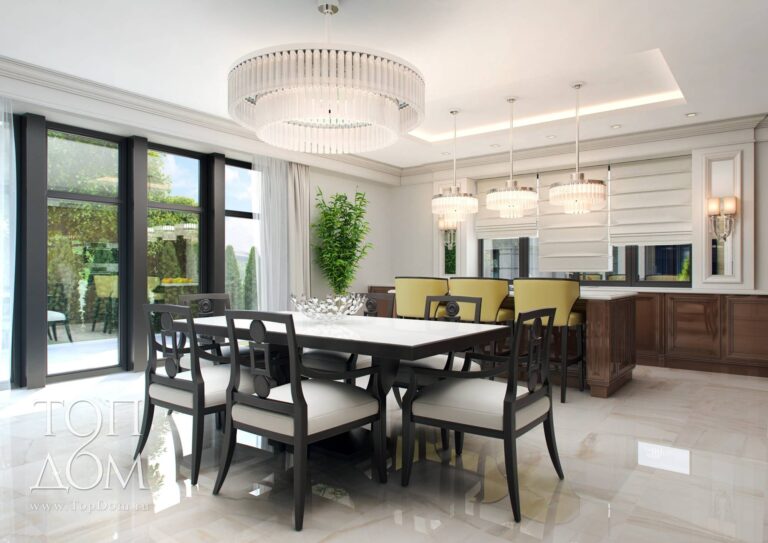 Дизайнерская мебель в большой белой столовой