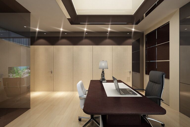 Коричнево-бежевый цвет в дизайне кабинета в офисе